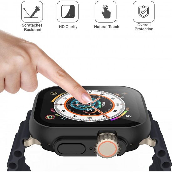 2 Pack Hard PC Case with Tempered Glass Screen Protector Compatible with Apple Watch Ultra Series 8 7 6 5 4 41mm 45mm 40mm 44mm 49mm