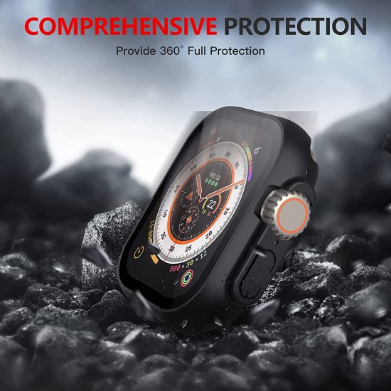2 Pack Hard PC Case with Tempered Glass Screen Protector Compatible with Apple Watch Ultra Series 8 7 6 5 4 41mm 45mm 40mm 44mm 49mm