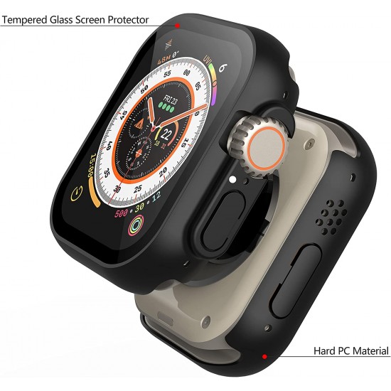 2 Pack Hard PC Case with Tempered Glass Screen Protector Compatible with Apple Watch Ultra Series 8 7 6 5 4 41mm 45mm 40mm 44mm 49mm