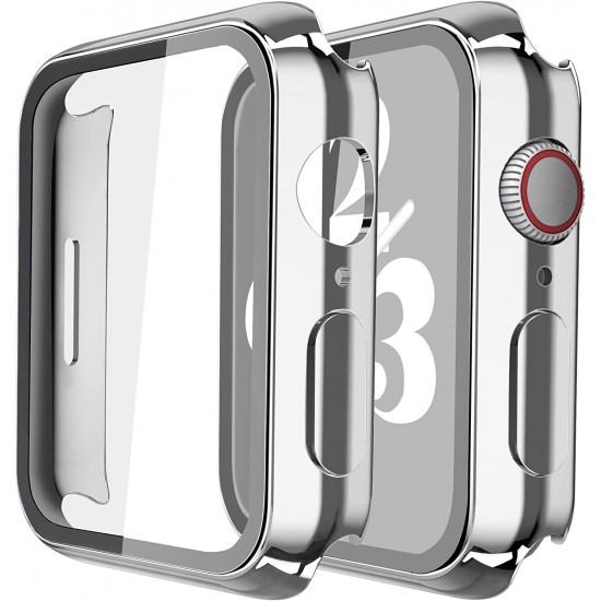 2 Pack Hard PC Case with Tempered Glass Screen Protector Compatible with Apple Watch Ultra Series 8 7 6 5 4 41mm 45mm 40mm 44mm 49mm