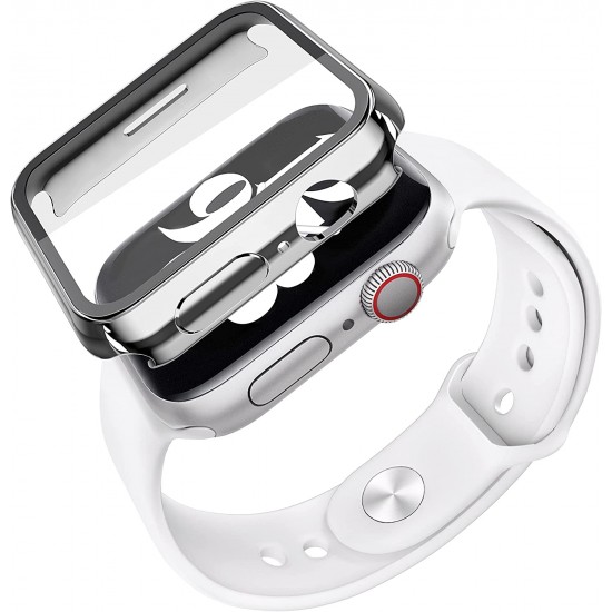 2 Pack Hard PC Case with Tempered Glass Screen Protector Compatible with Apple Watch Ultra Series 8 7 6 5 4 41mm 45mm 40mm 44mm 49mm