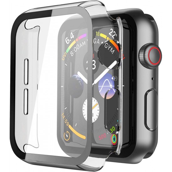 2 Pack Hard PC Case with Tempered Glass Screen Protector Compatible with Apple Watch Ultra Series 8 7 6 5 4 41mm 45mm 40mm 44mm 49mm