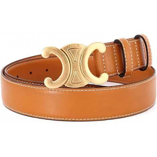 Women’s 0.98 Inch Width Thin Leather Belt Fashion Designer Belts for Jeans Pants Dresses with Gold Buckle