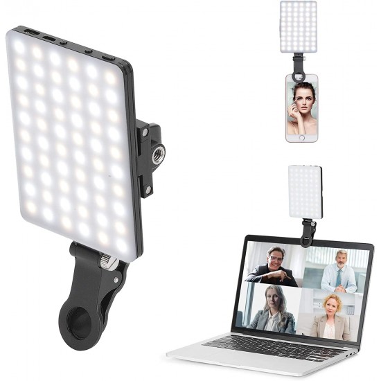 60 Pcs LED High Power Rechargeable Clip Fill Video Light with Front & Back Clip, Adjusted 3 Light Modes for Phone, iPhone, Android, iPad, Laptop, for Makeup, TikTok, Selfie, Vlog, Video Conference