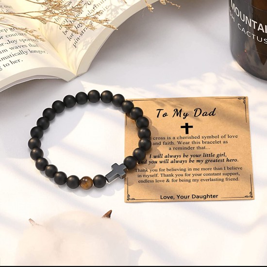 Cross Bracelet for Son, Grandson, Dad, Husband, Godfather, Men and Boys Gift - Birthday Graduation Retirement Christmas Christian Gift for Teens Boys Men