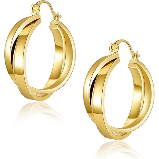 Double Hoops Twisted Earrings, Hypoallergenic Lightweight Earrings for Women