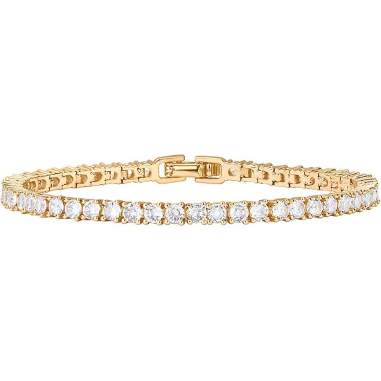 14K Gold Plated 4mm Cubic Zirconia Classic Tennis Bracelet Gold Bracelets for Women Size 6.5-7.5 Inch