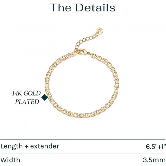 14K Gold Plated Chain Adjustable Bracelet for Women