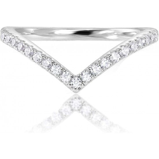 S925 Silver Sparkling Wishbone 'V' Ring for Women with Cubic Zirconia