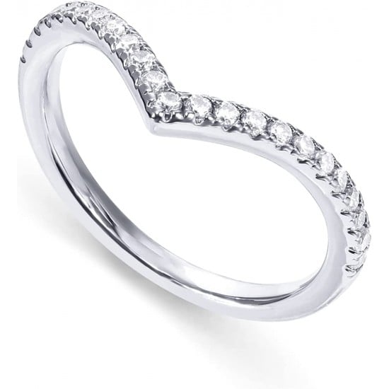 S925 Silver Sparkling Wishbone 'V' Ring for Women with Cubic Zirconia