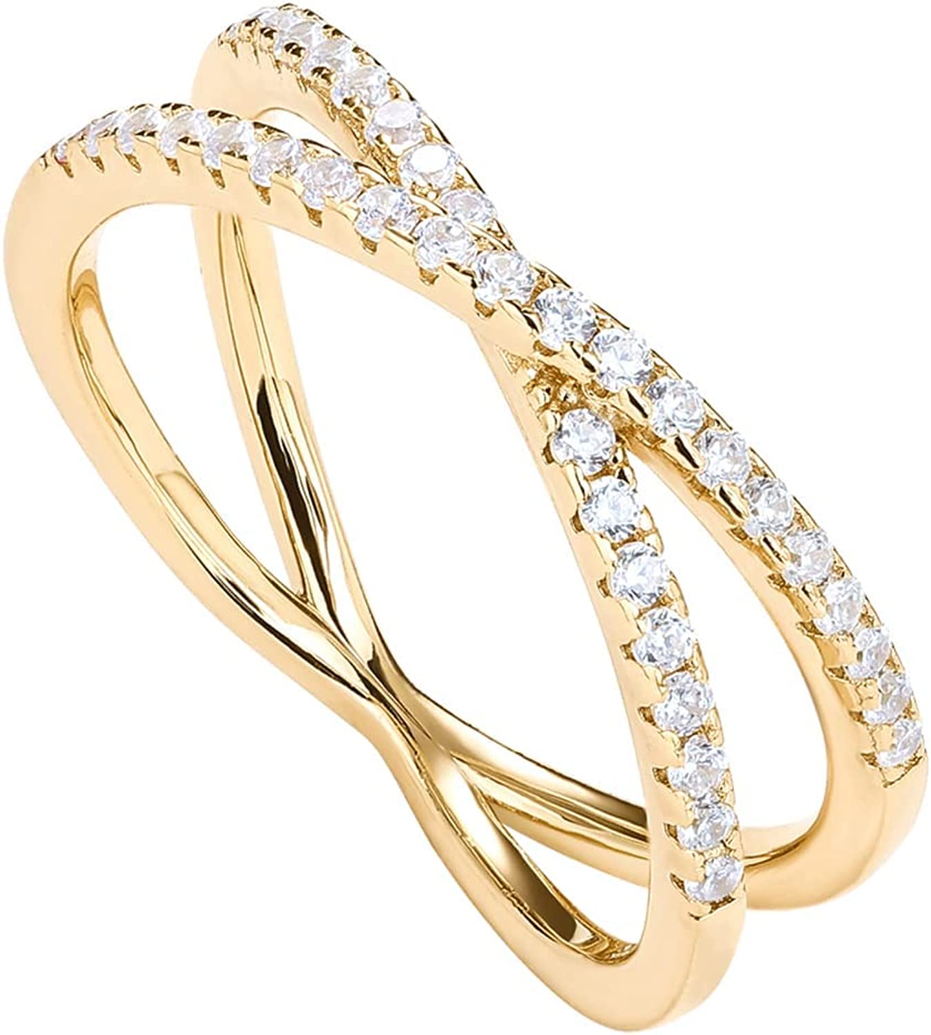 S925 Sterling Siver X Ring Simulated Diamond CZ Criss Cross Ring