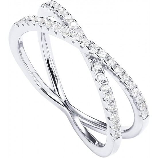 S925 Sterling Siver X Ring Simulated Diamond CZ Criss Cross Ring for Women