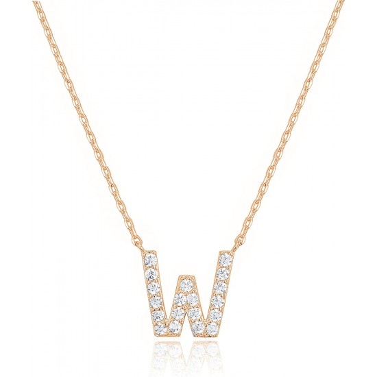 14K Gold Plated Cubic Zirconia Initial Necklace | Letter Dainty Necklaces for Women