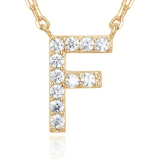 14K Gold Plated Cubic Zirconia Initial Necklace | Letter Dainty Necklaces for Women