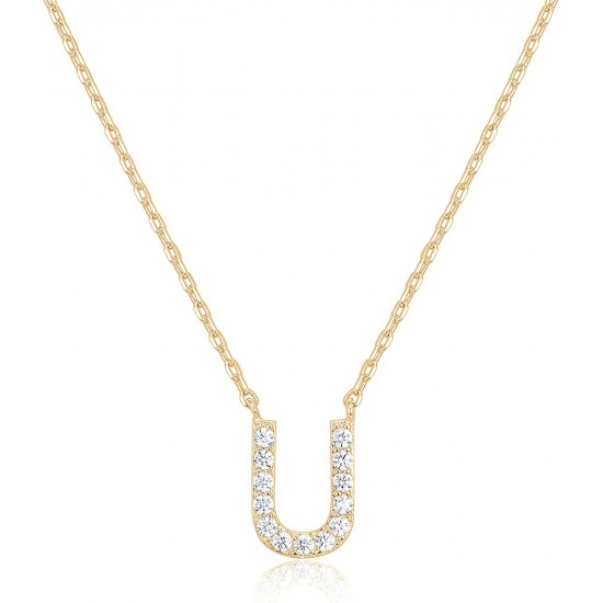 14K Gold Plated Cubic Zirconia Initial Necklace | Letter Dainty Necklaces for Women