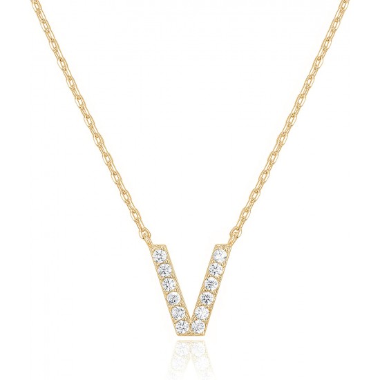 14K Gold Plated Cubic Zirconia Initial Necklace | Letter Dainty Necklaces for Women