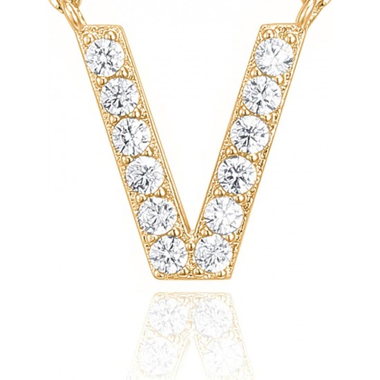 14K Gold Plated Cubic Zirconia Initial Necklace | Letter Dainty Necklaces for Women