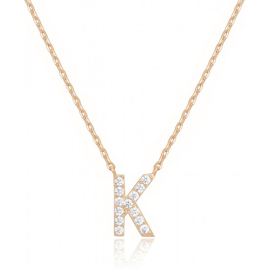 14K Gold Plated Cubic Zirconia Initial Necklace | Letter Dainty Necklaces for Women