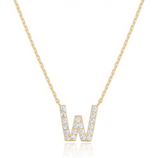 14K Gold Plated Cubic Zirconia Initial Necklace | Letter Dainty Necklaces for Women