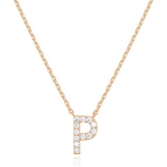 14K Gold Plated Cubic Zirconia Initial Necklace | Letter Dainty Necklaces for Women