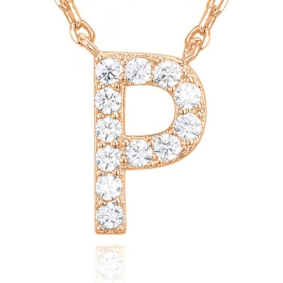 14K Gold Plated Cubic Zirconia Initial Necklace | Letter Dainty Necklaces for Women