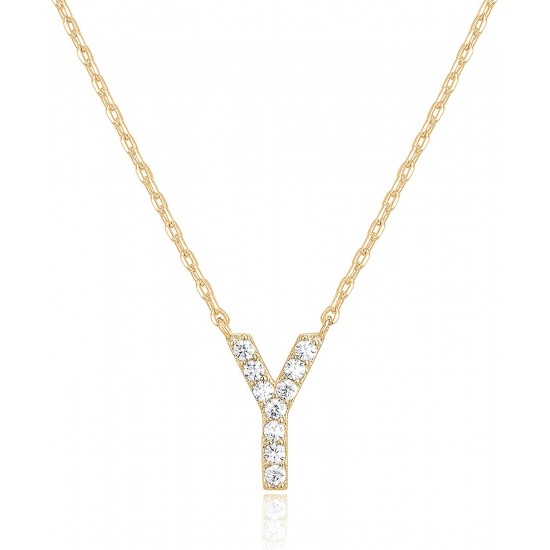 14K Gold Plated Cubic Zirconia Initial Necklace | Letter Dainty Necklaces for Women