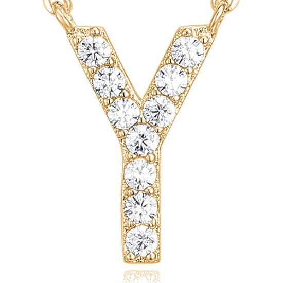 14K Gold Plated Cubic Zirconia Initial Necklace | Letter Dainty Necklaces for Women