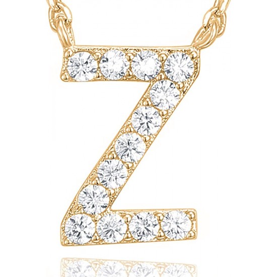 14K Gold Plated Cubic Zirconia Initial Necklace | Letter Dainty Necklaces for Women