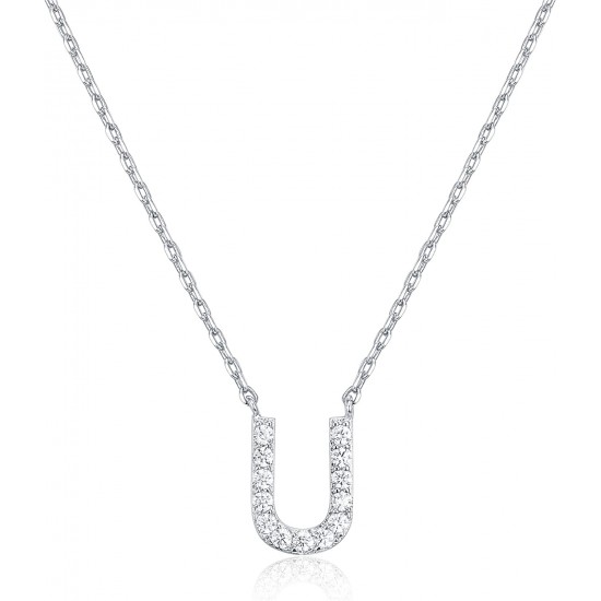 14K Gold Plated Cubic Zirconia Initial Necklace | Letter Dainty Necklaces for Women