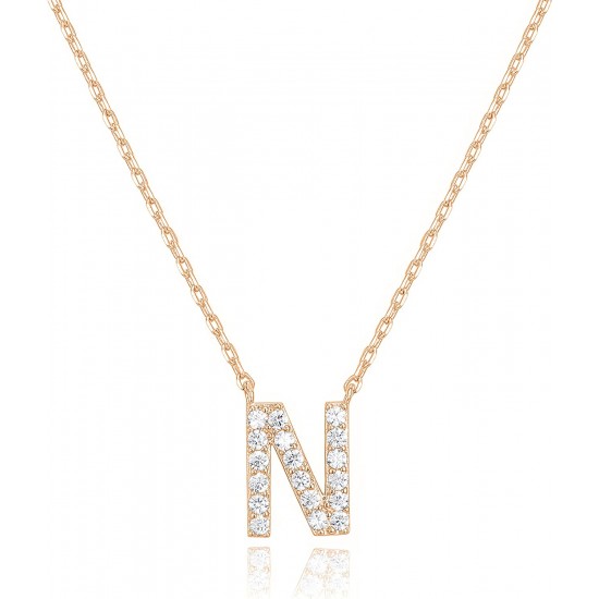 14K Gold Plated Cubic Zirconia Initial Necklace | Letter Dainty Necklaces for Women