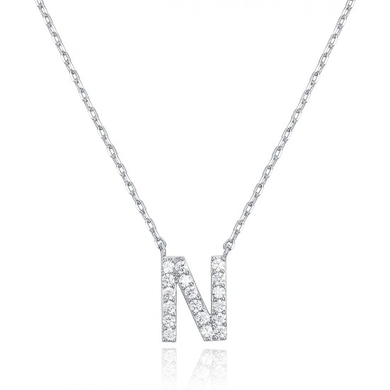 14K Gold Plated Cubic Zirconia Initial Necklace | Letter Dainty Necklaces for Women