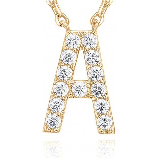 14K Gold Plated Cubic Zirconia Initial Necklace | Letter Dainty Necklaces for Women