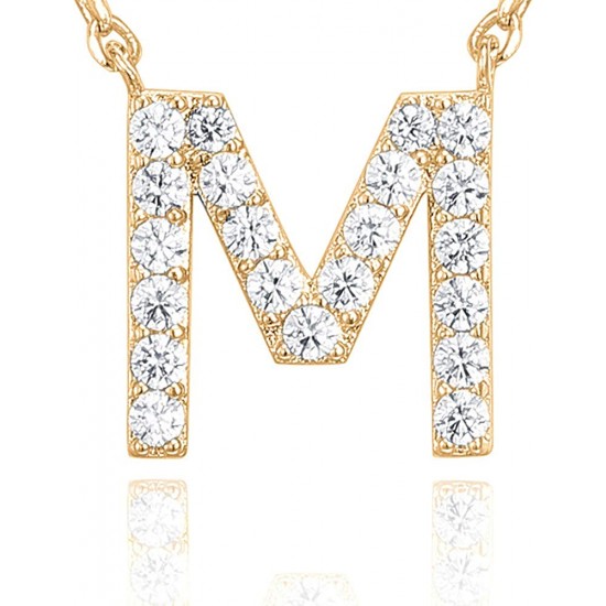 14K Gold Plated Cubic Zirconia Initial Necklace | Letter Dainty Necklaces for Women