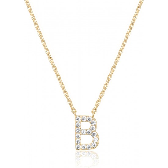 14K Gold Plated Cubic Zirconia Initial Necklace | Letter Dainty Necklaces for Women