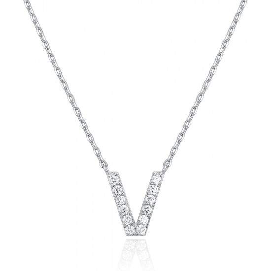 14K Gold Plated Cubic Zirconia Initial Necklace | Letter Dainty Necklaces for Women