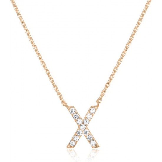 14K Gold Plated Cubic Zirconia Initial Necklace | Letter Dainty Necklaces for Women