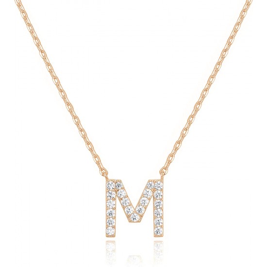 14K Gold Plated Cubic Zirconia Initial Necklace | Letter Dainty Necklaces for Women