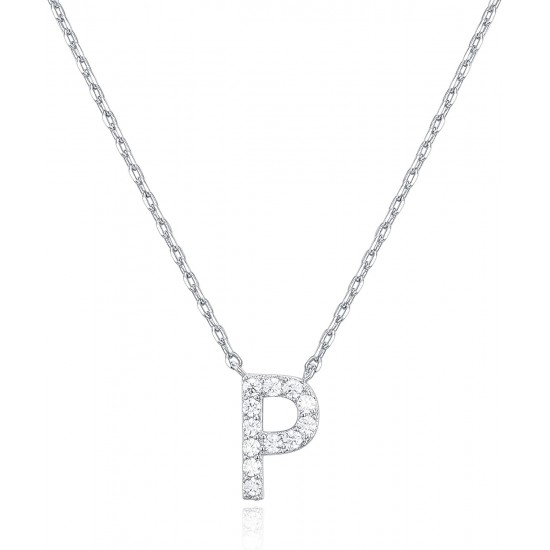 14K Gold Plated Cubic Zirconia Initial Necklace | Letter Dainty Necklaces for Women