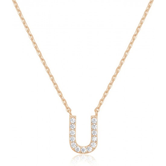 14K Gold Plated Cubic Zirconia Initial Necklace | Letter Dainty Necklaces for Women