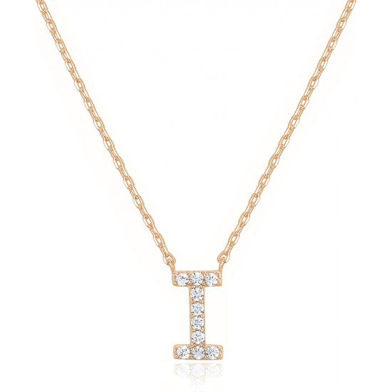 14K Gold Plated Cubic Zirconia Initial Necklace | Letter Dainty Necklaces for Women