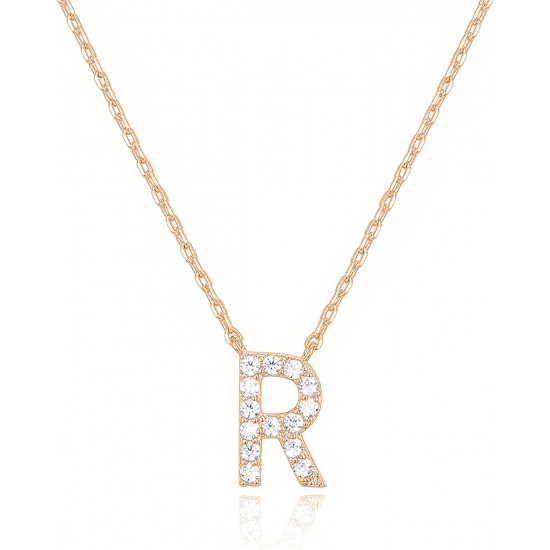 14K Gold Plated Cubic Zirconia Initial Necklace | Letter Dainty Necklaces for Women