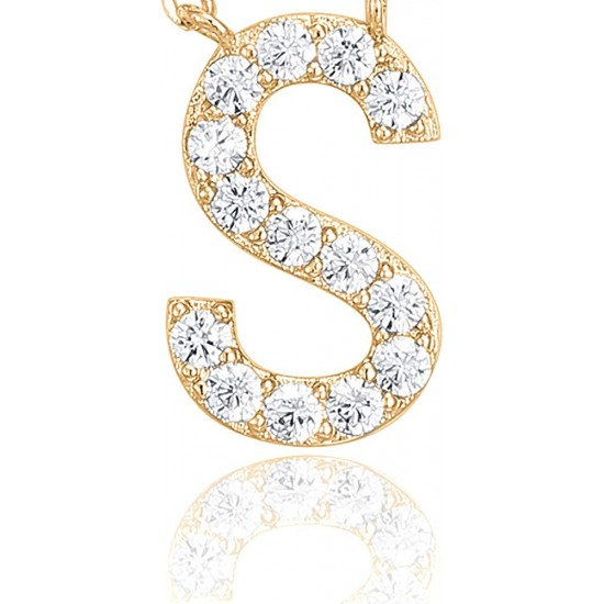 14K Gold Plated Cubic Zirconia Initial Necklace | Letter Dainty Necklaces for Women