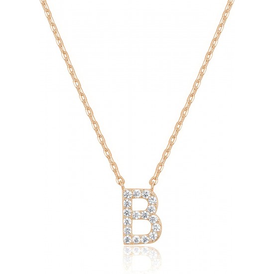 14K Gold Plated Cubic Zirconia Initial Necklace | Letter Dainty Necklaces for Women