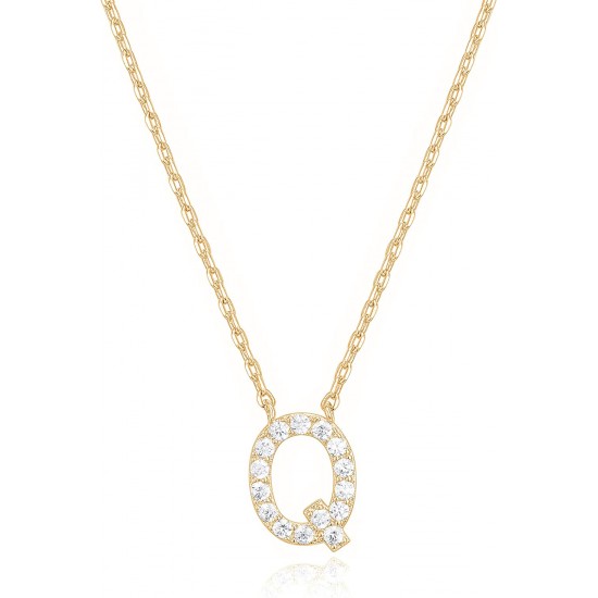 14K Gold Plated Cubic Zirconia Initial Necklace | Letter Dainty Necklaces for Women