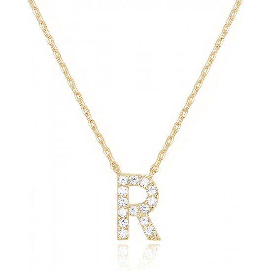 14K Gold Plated Cubic Zirconia Initial Necklace | Letter Dainty Necklaces for Women