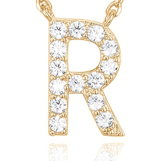 14K Gold Plated Cubic Zirconia Initial Necklace | Letter Dainty Necklaces for Women