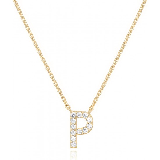 14K Gold Plated Cubic Zirconia Initial Necklace | Letter Dainty Necklaces for Women