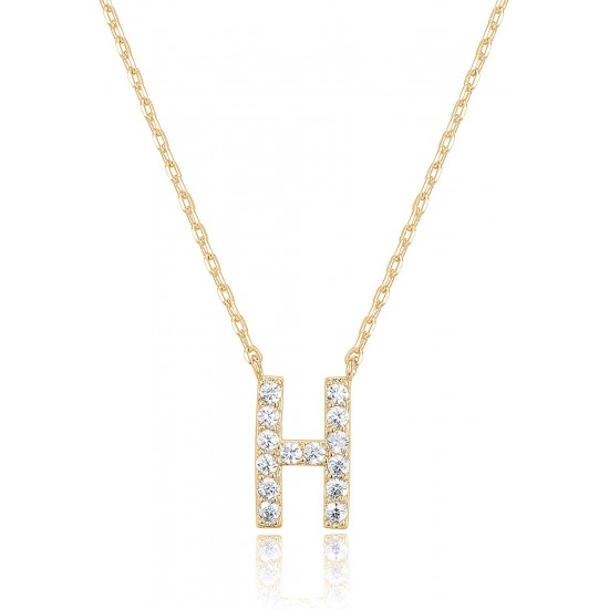 14K Gold Plated Cubic Zirconia Initial Necklace | Letter Dainty Necklaces for Women