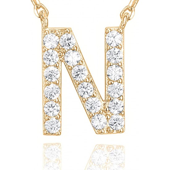 14K Gold Plated Cubic Zirconia Initial Necklace | Letter Dainty Necklaces for Women