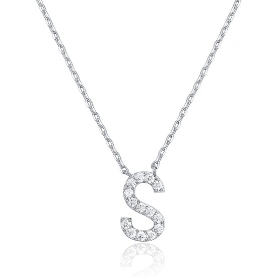 14K Gold Plated Cubic Zirconia Initial Necklace | Letter Dainty Necklaces for Women